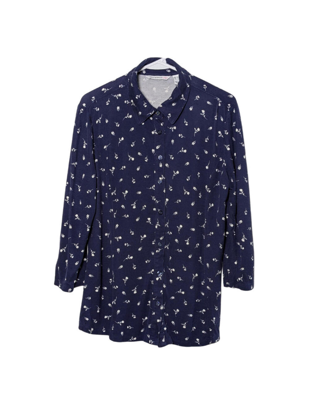 Isaac Mizrahi Live! Button Down Blouse or Pajama Top, Blue White, Medium, Floral